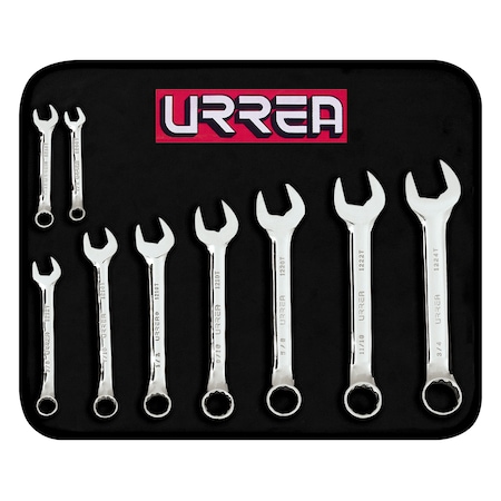 Urrea Full polished 12pt short combin wrench set 9pc 1200T9